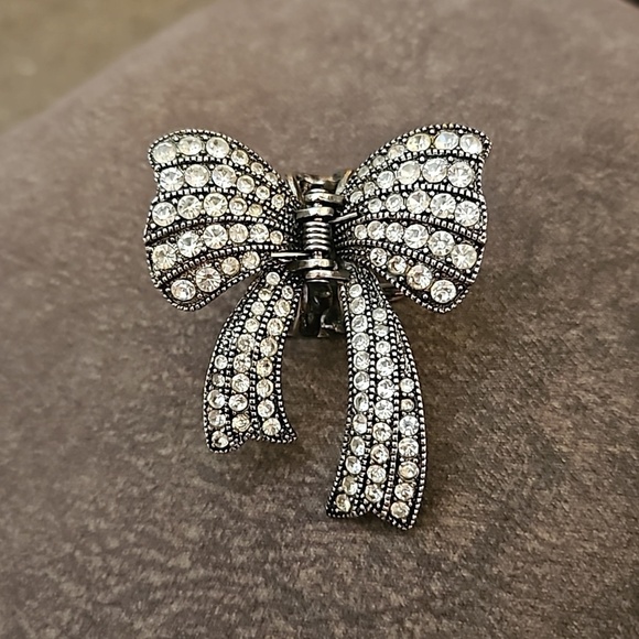 Vintage Rhinestone Paved Bow Coquette Bridal Holiday Hair Claw Clip main image 7